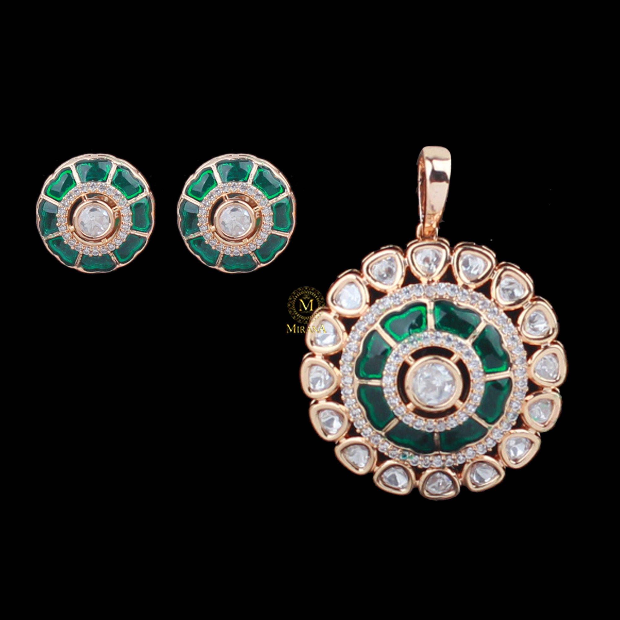 Anantika Emerald Green Polki Pendant Set