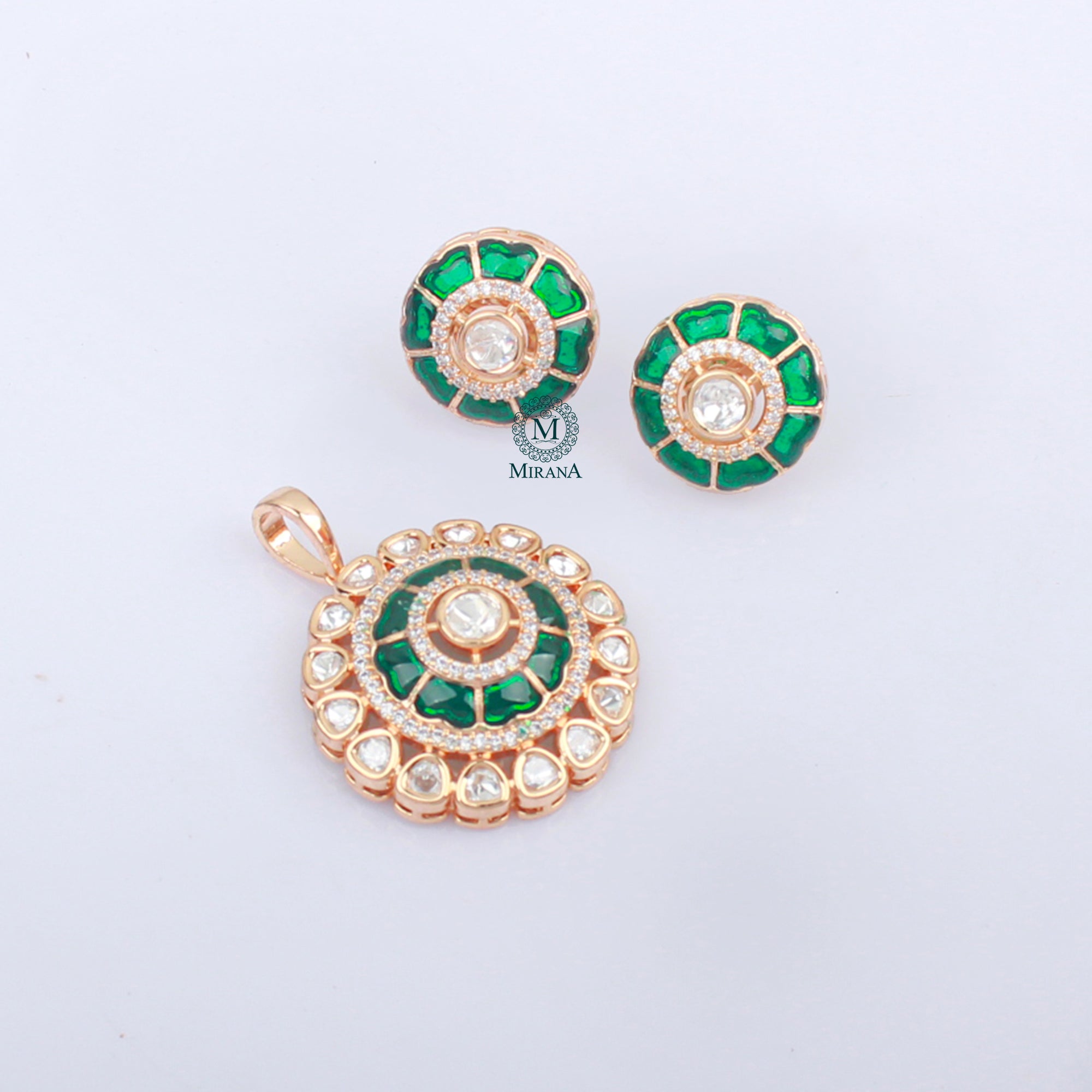 Anantika Emerald Green Polki Pendant Set