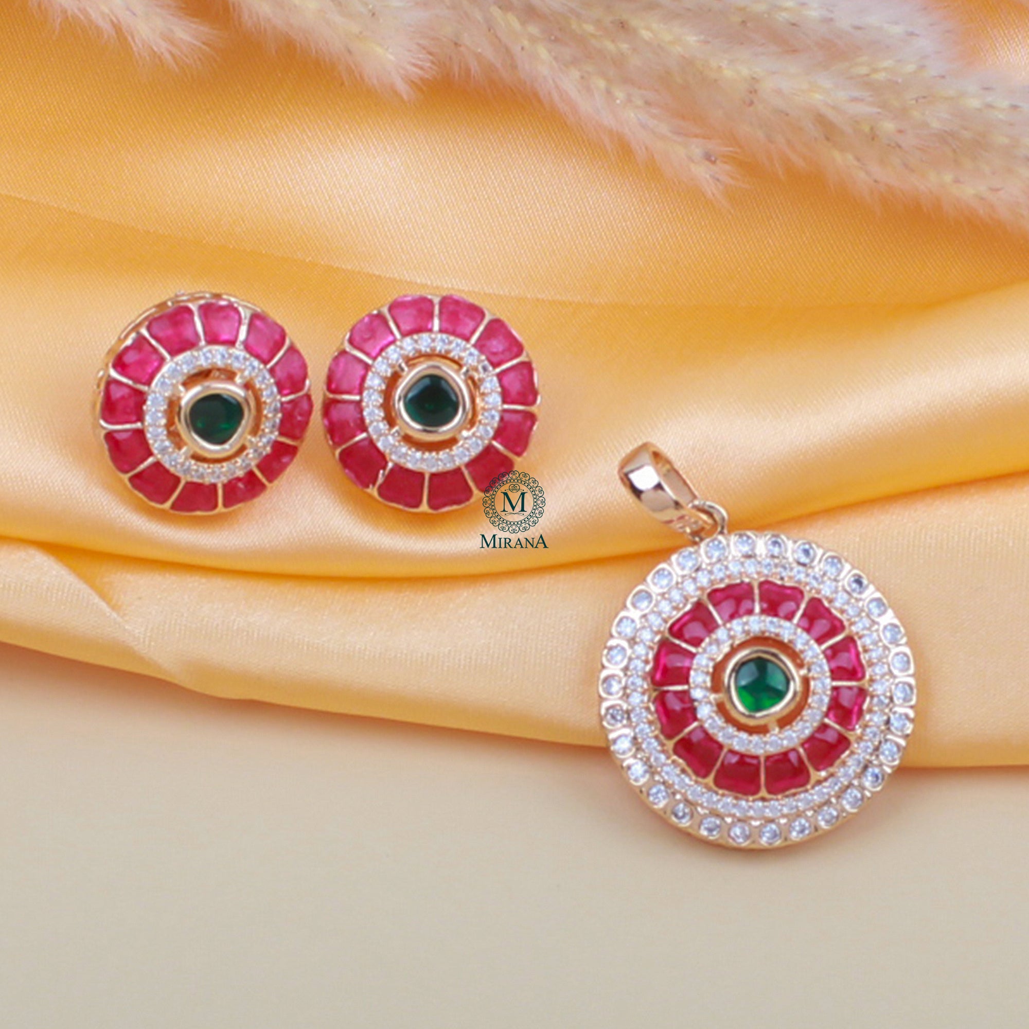 Keshavi Ruby Green Polki Pendant Set