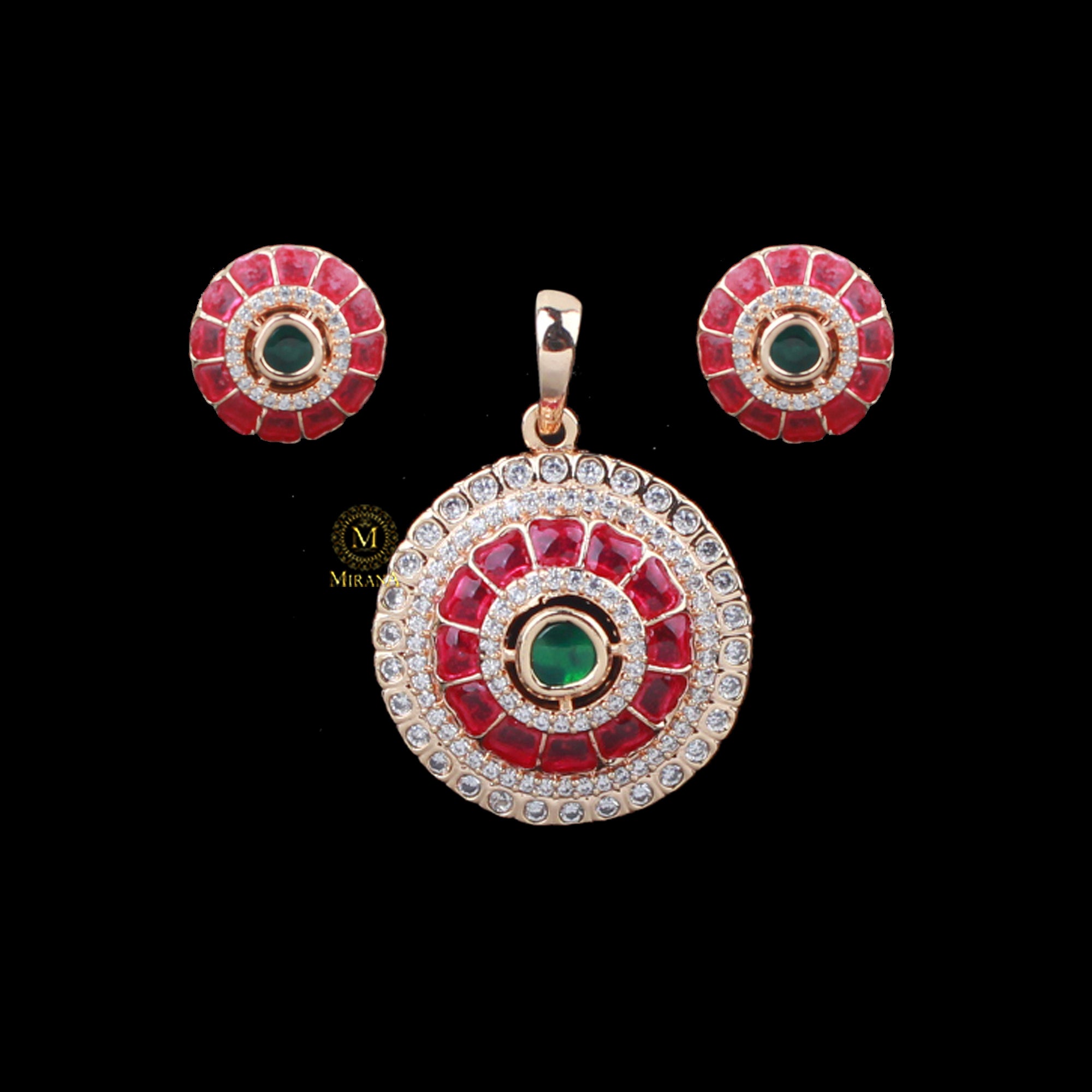 Keshavi Ruby Green Polki Pendant Set