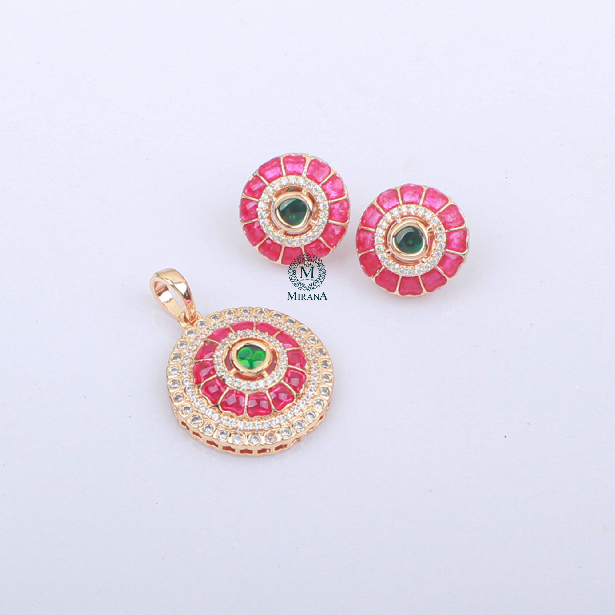 Keshavi Ruby Green Polki Pendant Set