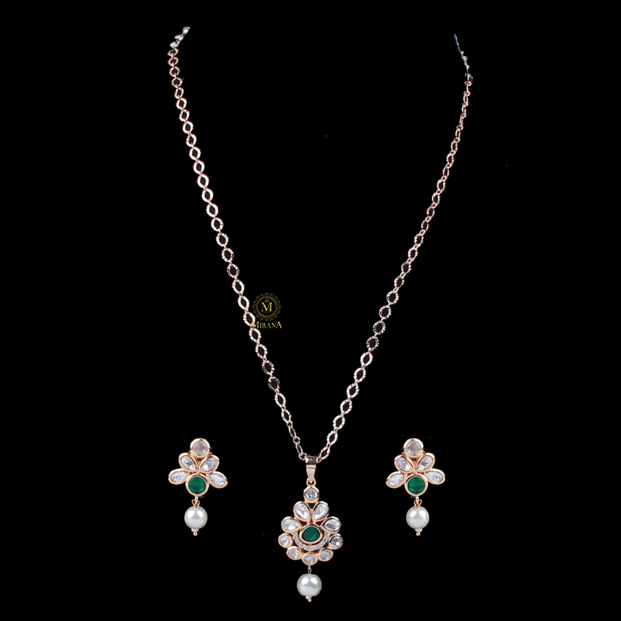 Bavya Pearl Polki Designer Pendant Set