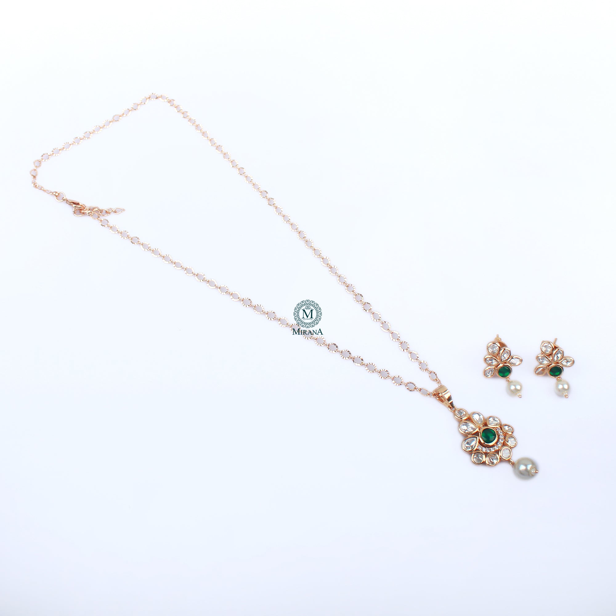 Bavya Pearl Polki Designer Pendant Set