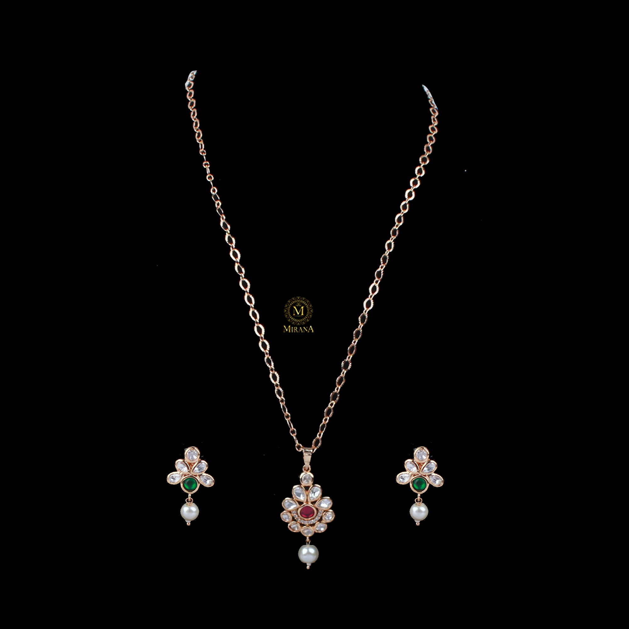 Bavya Pearl Polki Designer Pendant Set