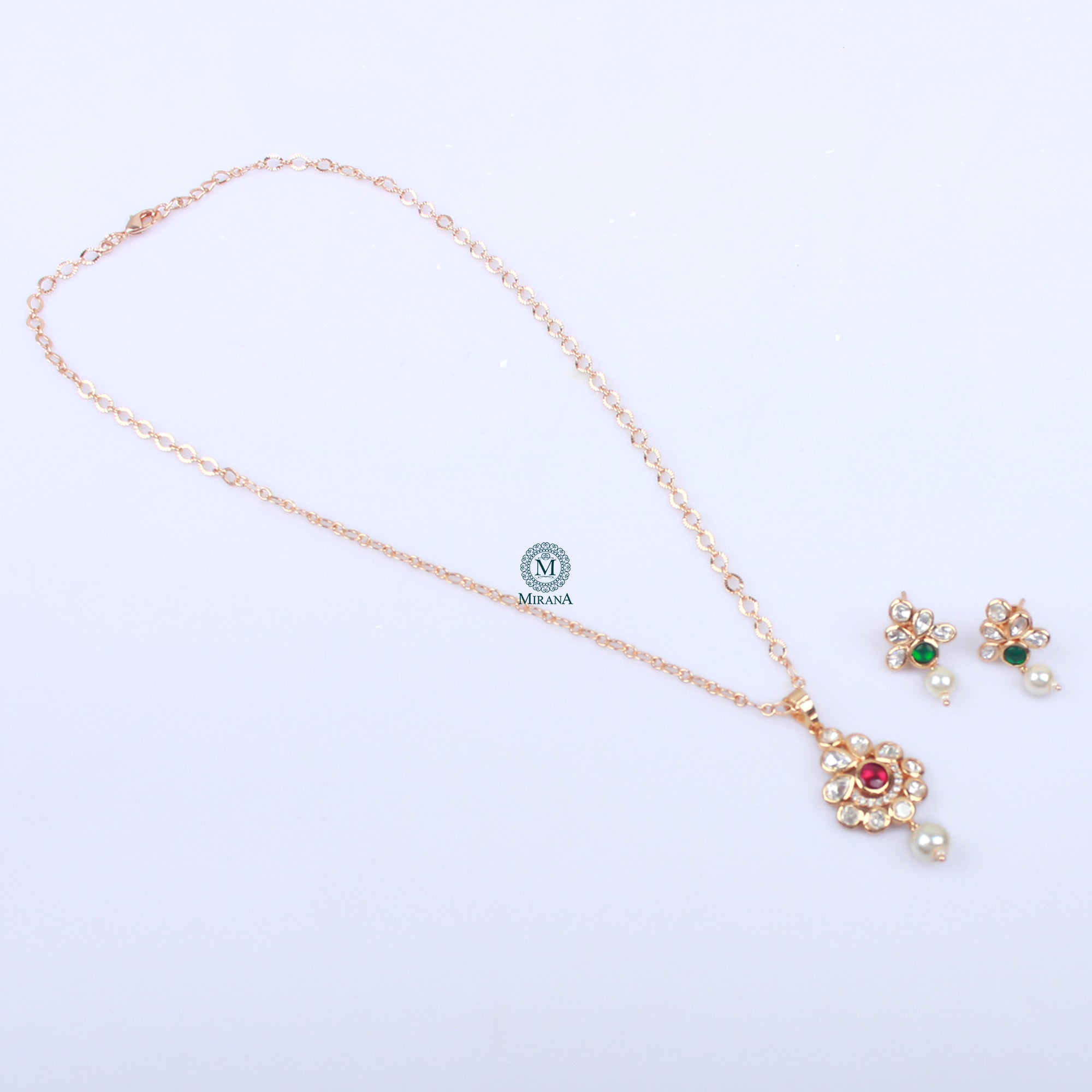 Bavya Pearl Polki Designer Pendant Set