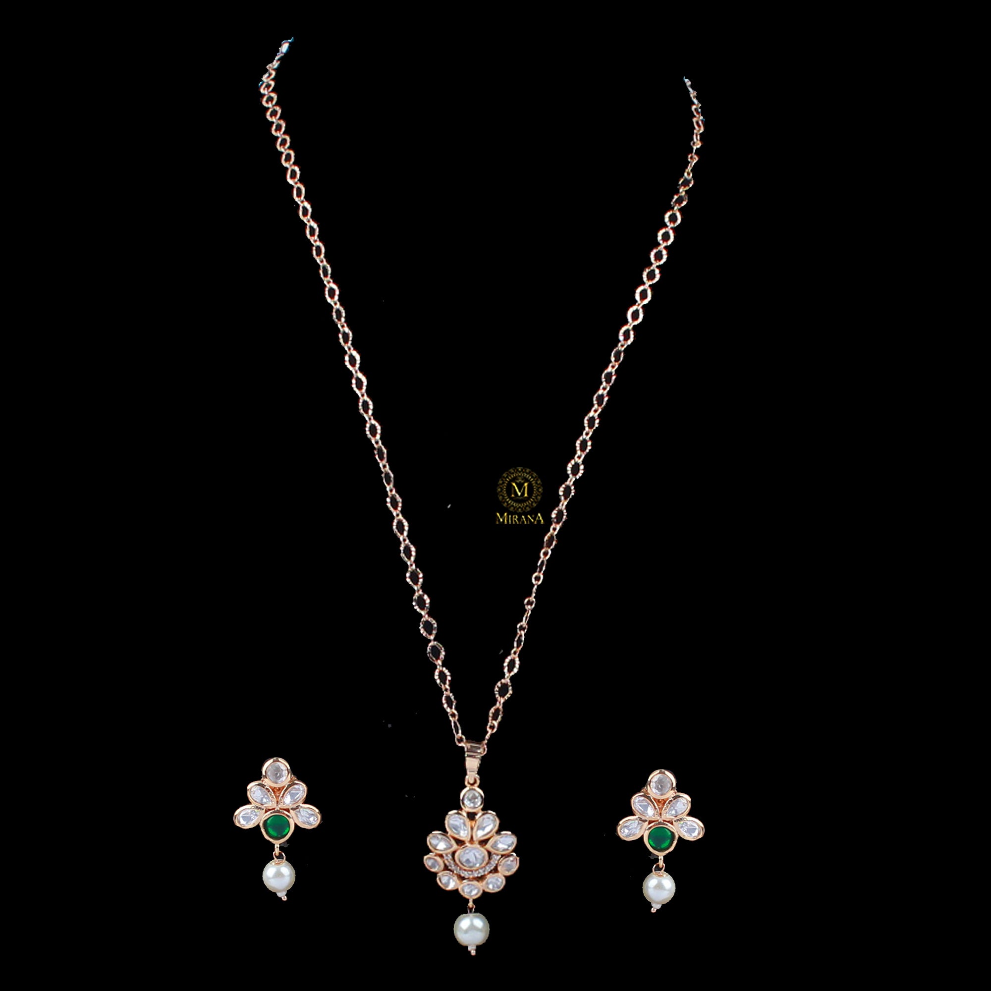 Bavya Pearl Polki Designer Pendant Set