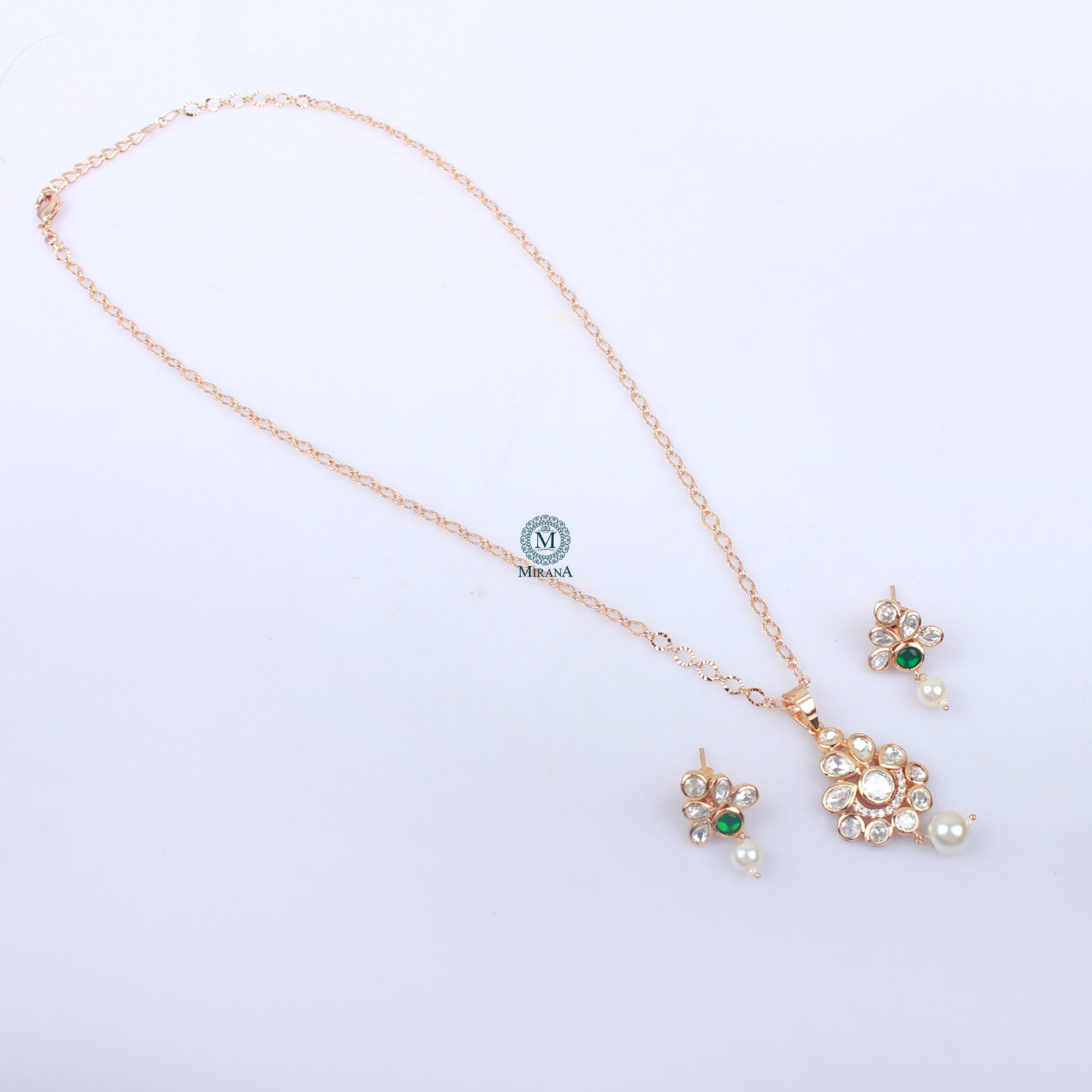 Bavya Pearl Polki Designer Pendant Set