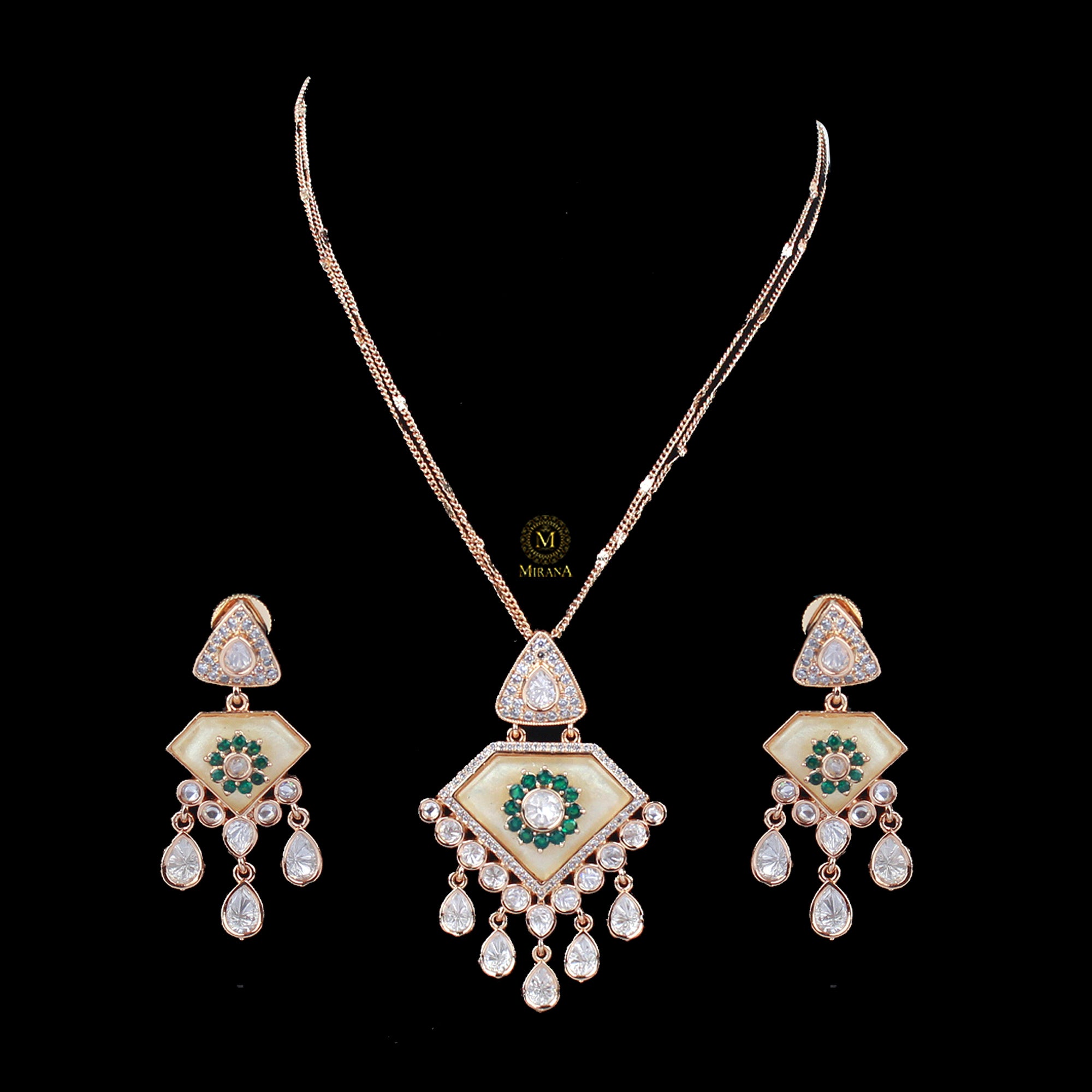 Jaina MOP Polki Pendant Set