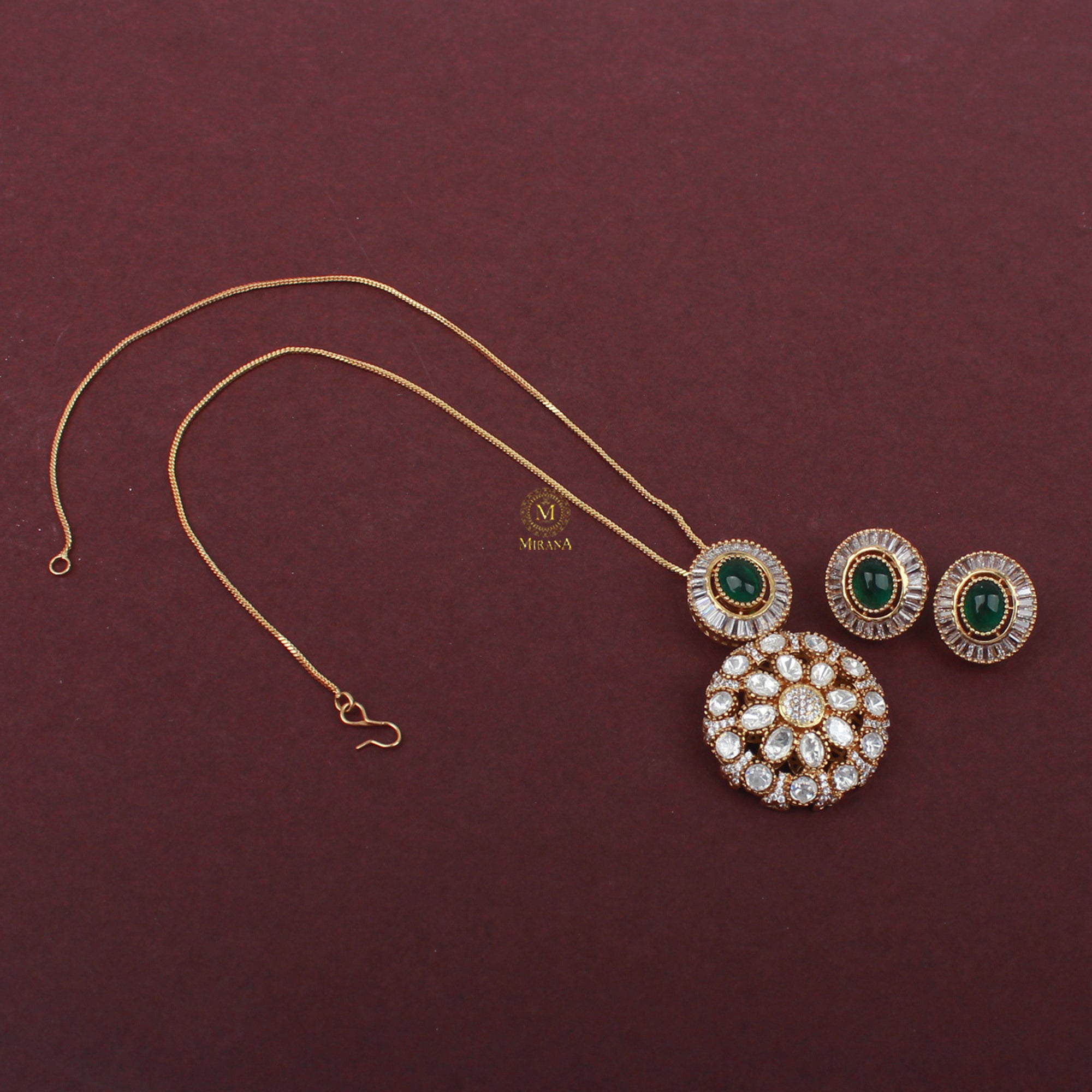 Swati Emerald Green Moissanite Pendant Set