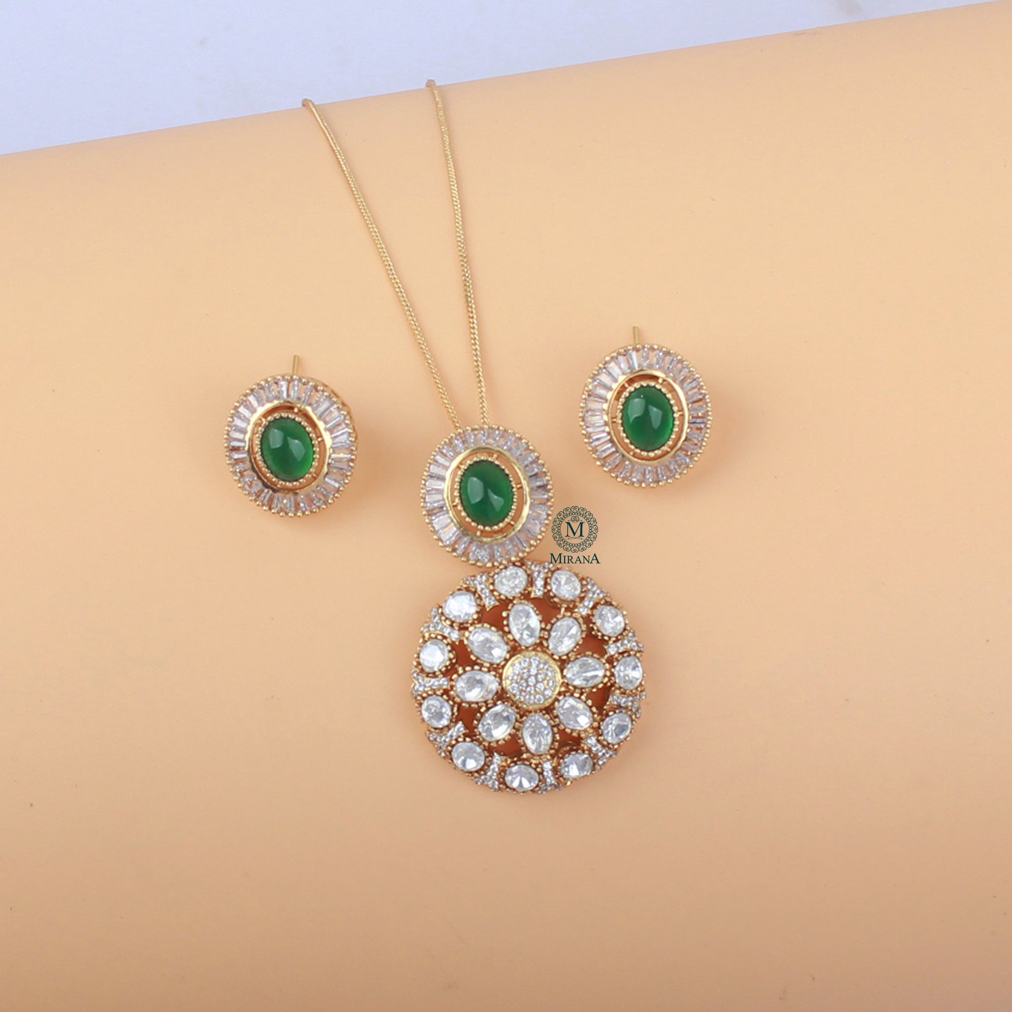 Swati Emerald Green Moissanite Pendant Set
