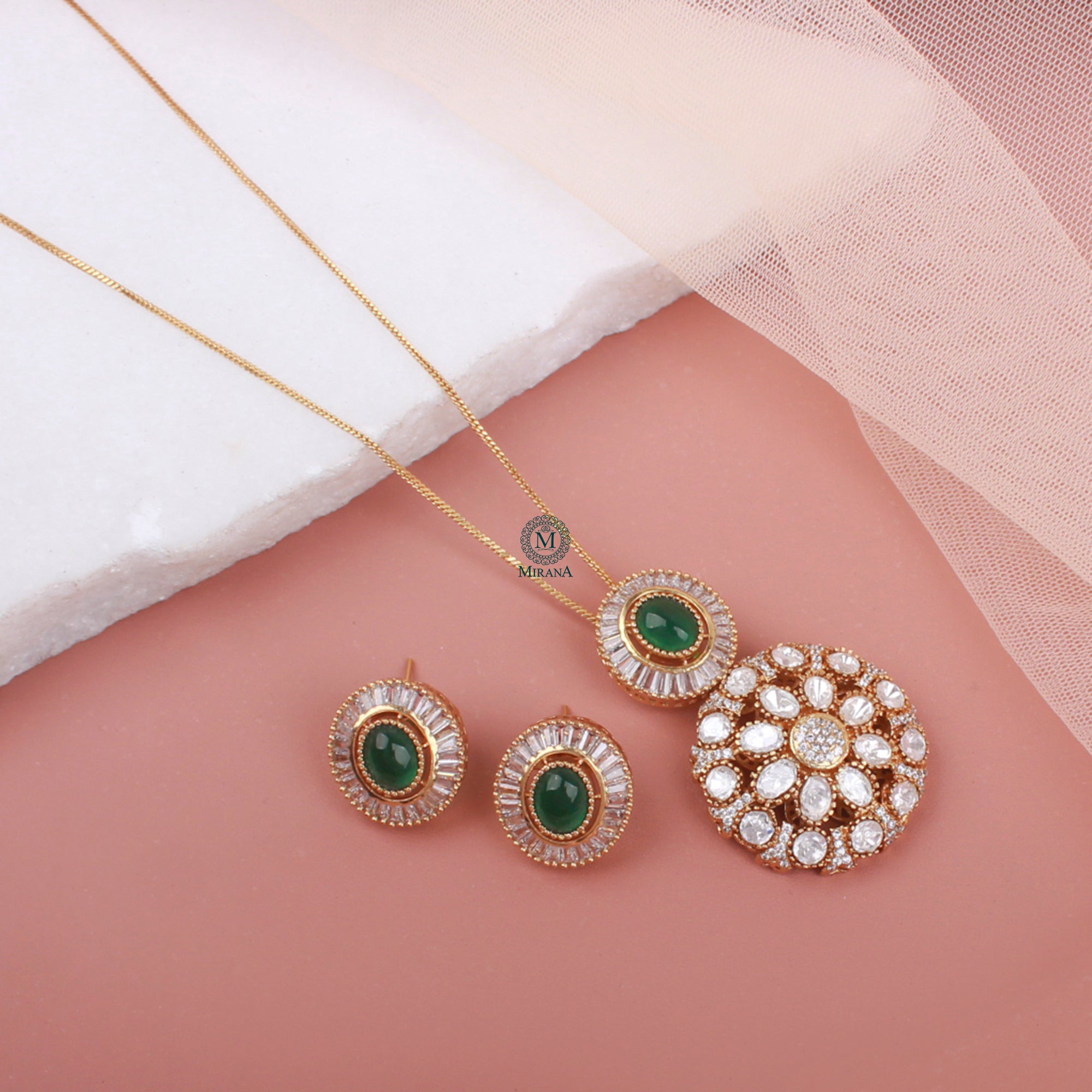 Swati Emerald Green Moissanite Pendant Set