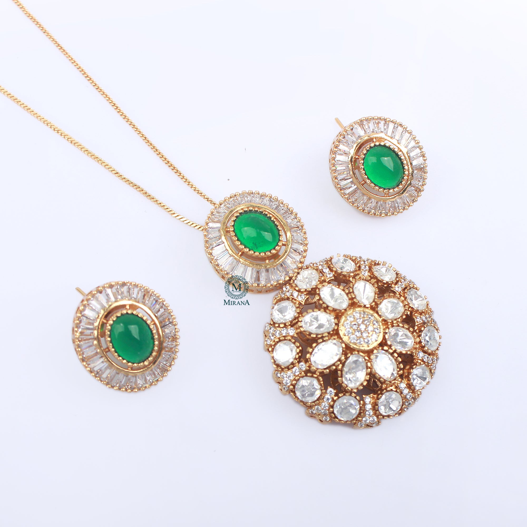Swati Emerald Green Moissanite Pendant Set