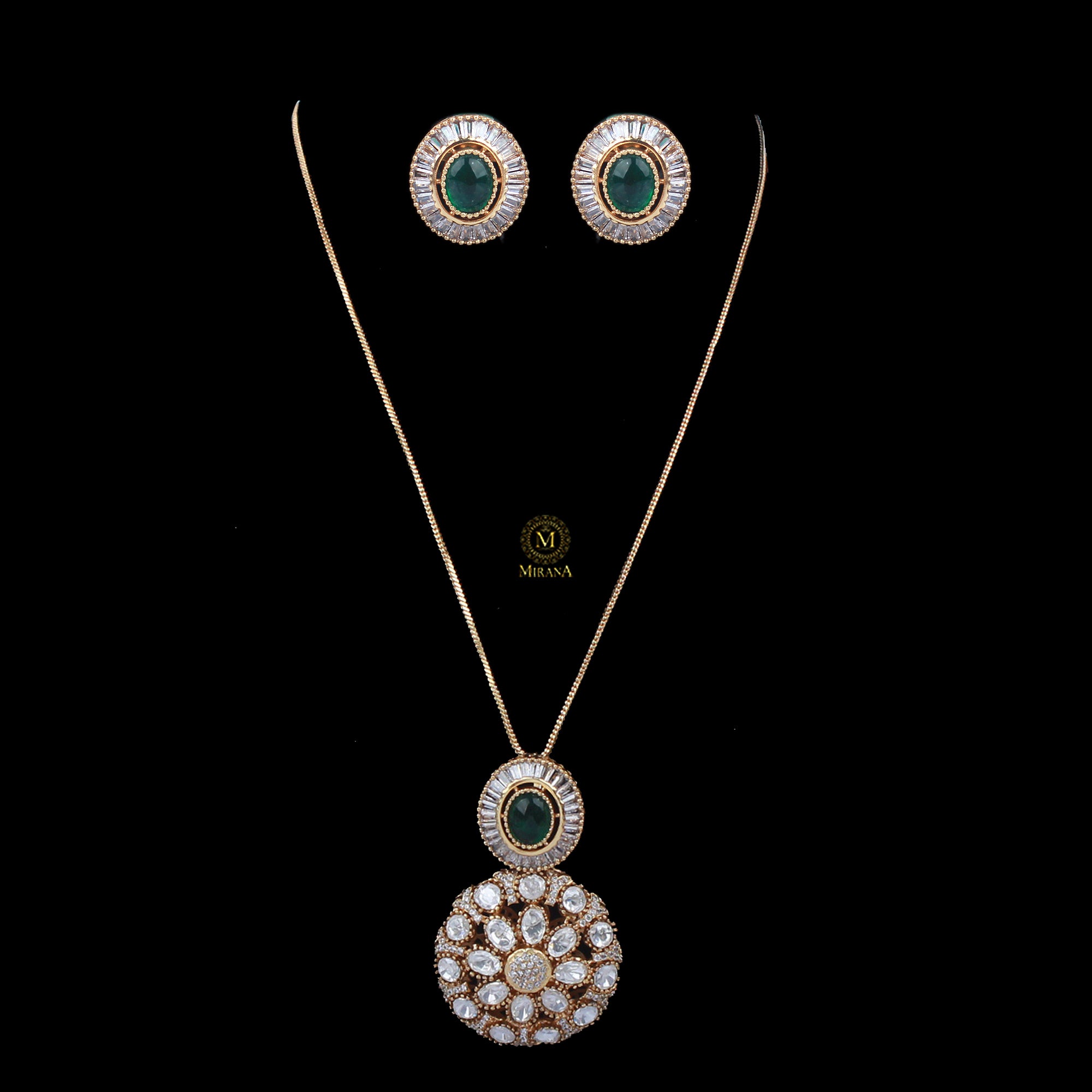 Swati Emerald Green Moissanite Pendant Set
