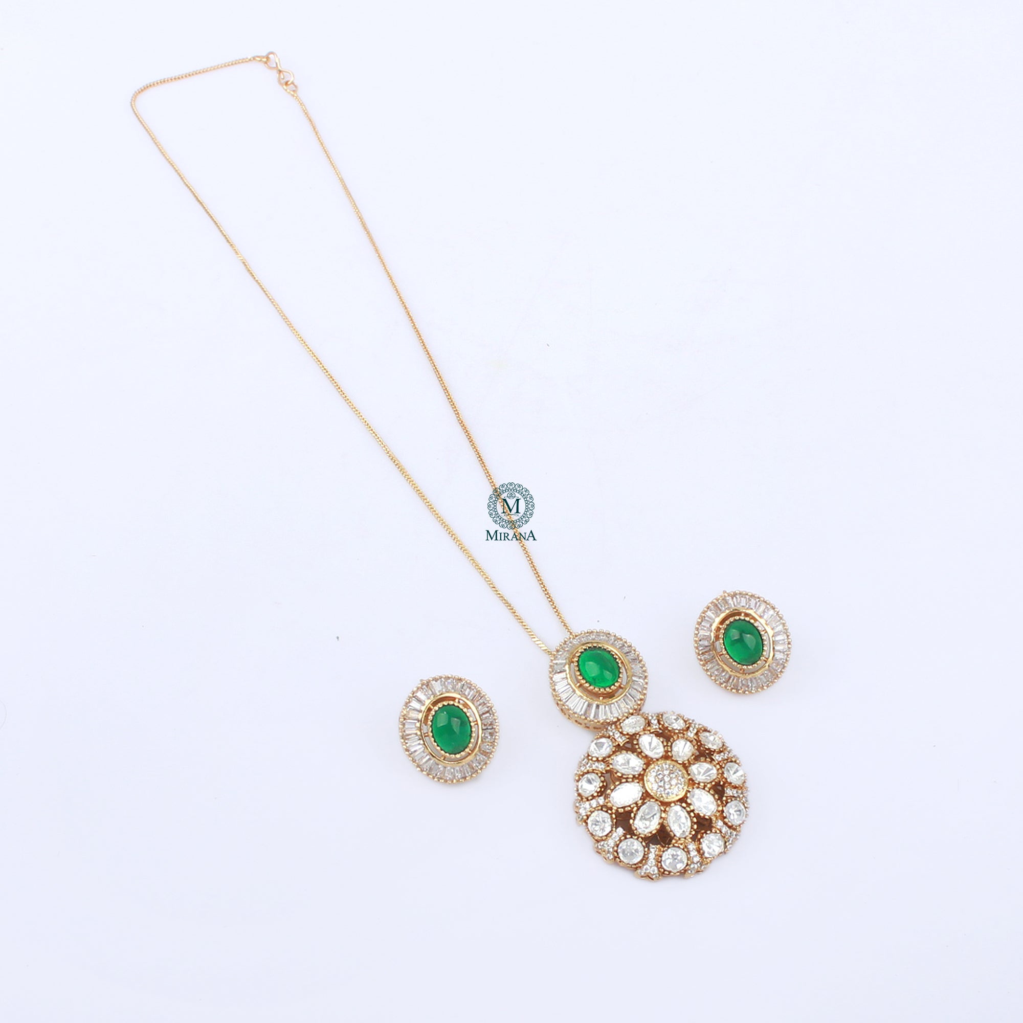 Swati Emerald Green Moissanite Pendant Set