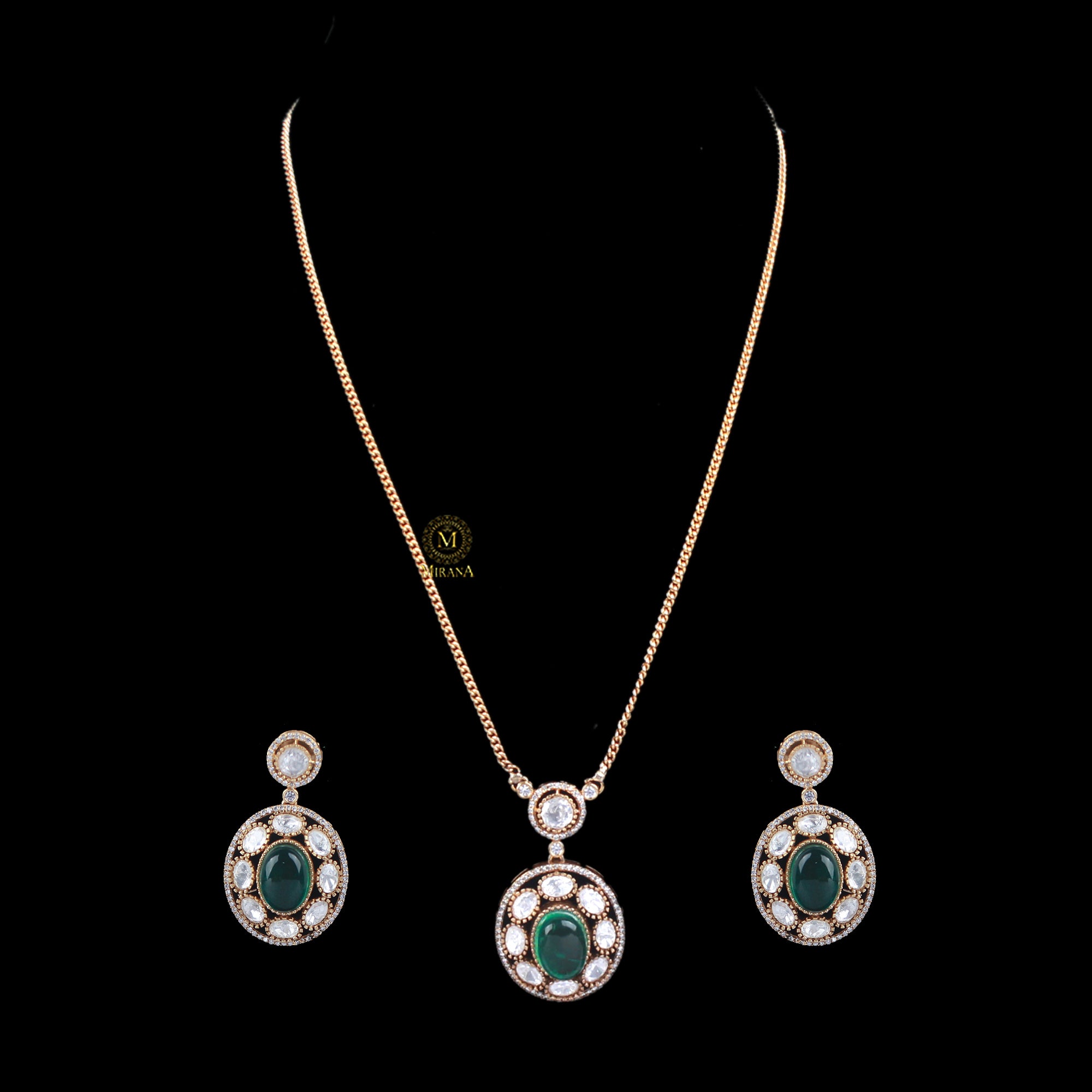 Sidha Emerald Green Polki Pendant Set
