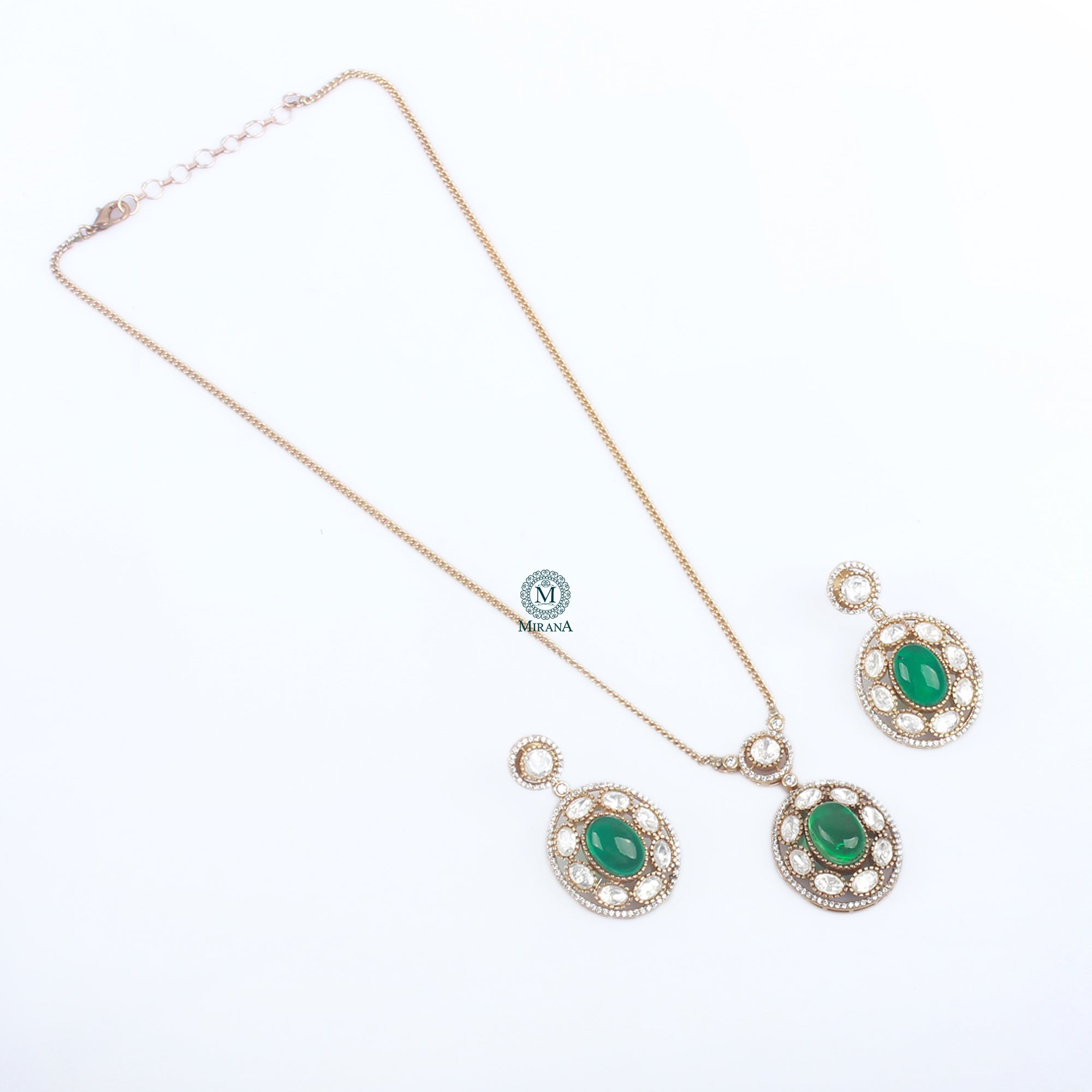 Sidha Emerald Green Polki Pendant Set