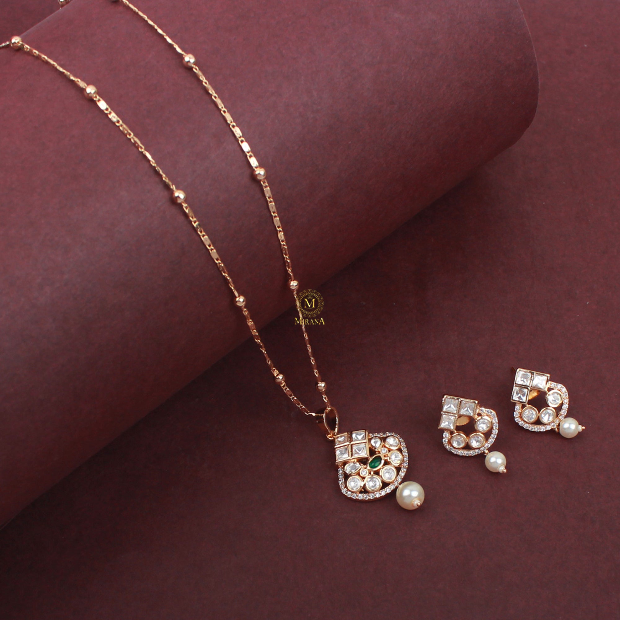 Tanvi Pearl Polki Designer Pendant Set