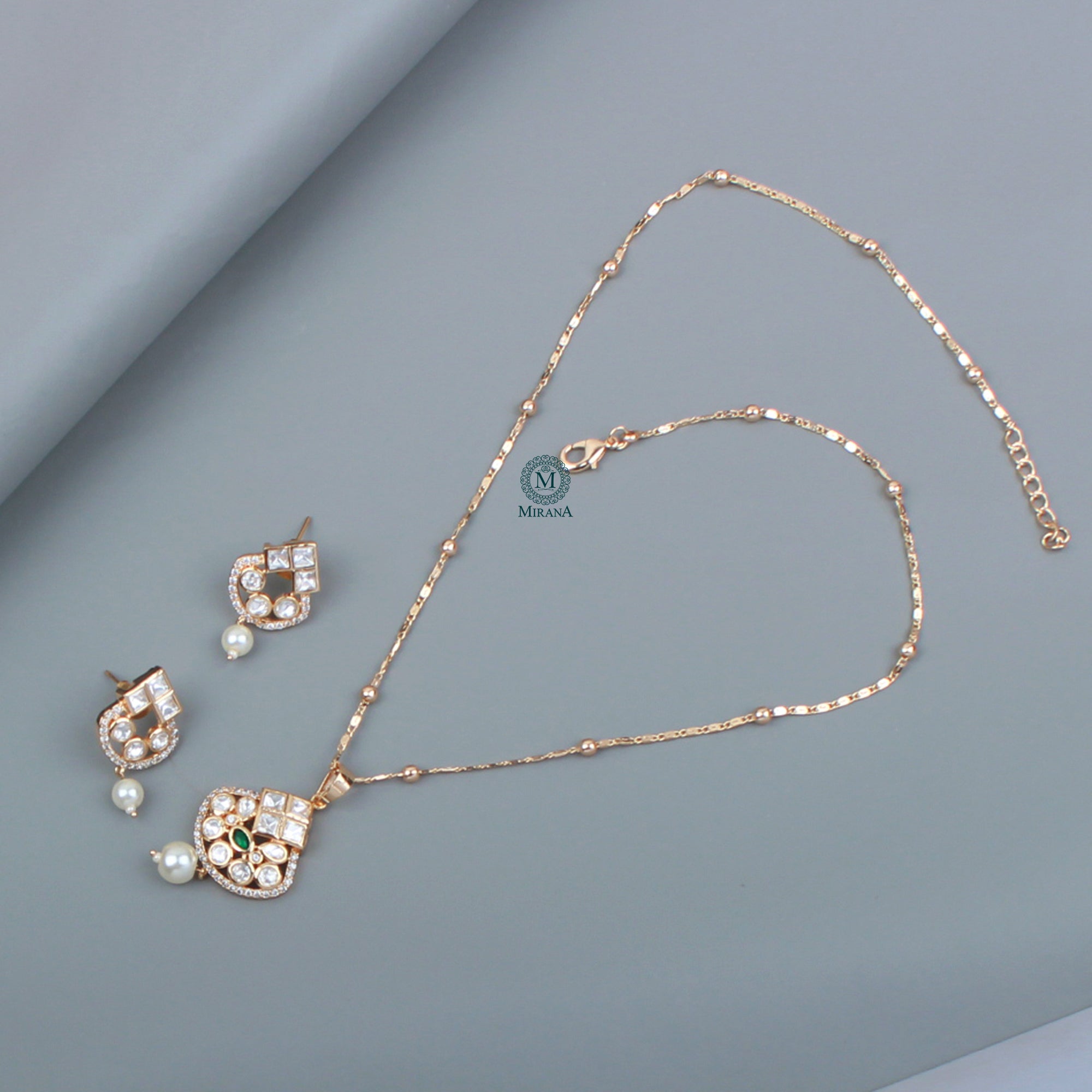 Tanvi Pearl Polki Designer Pendant Set