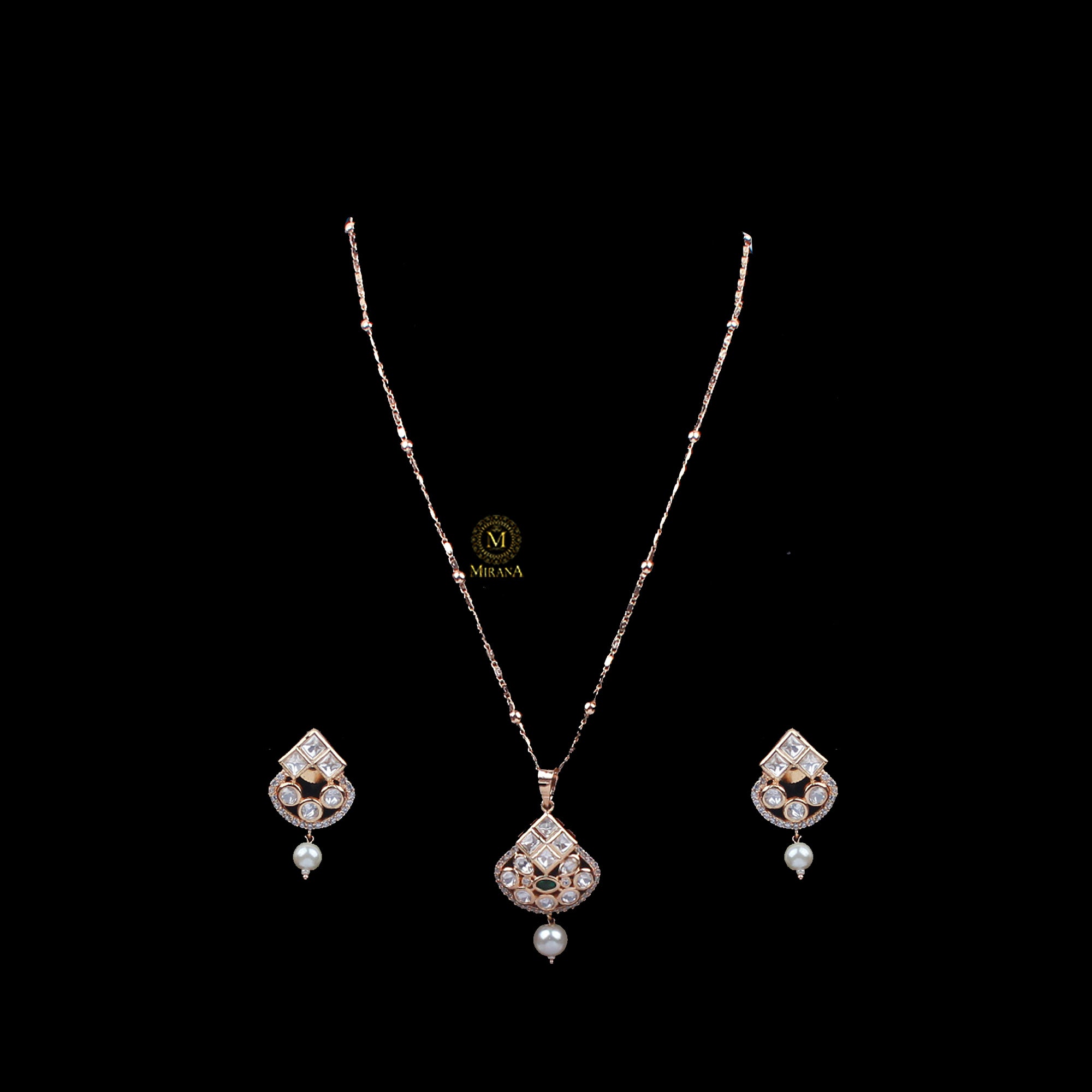 Tanvi Pearl Polki Designer Pendant Set