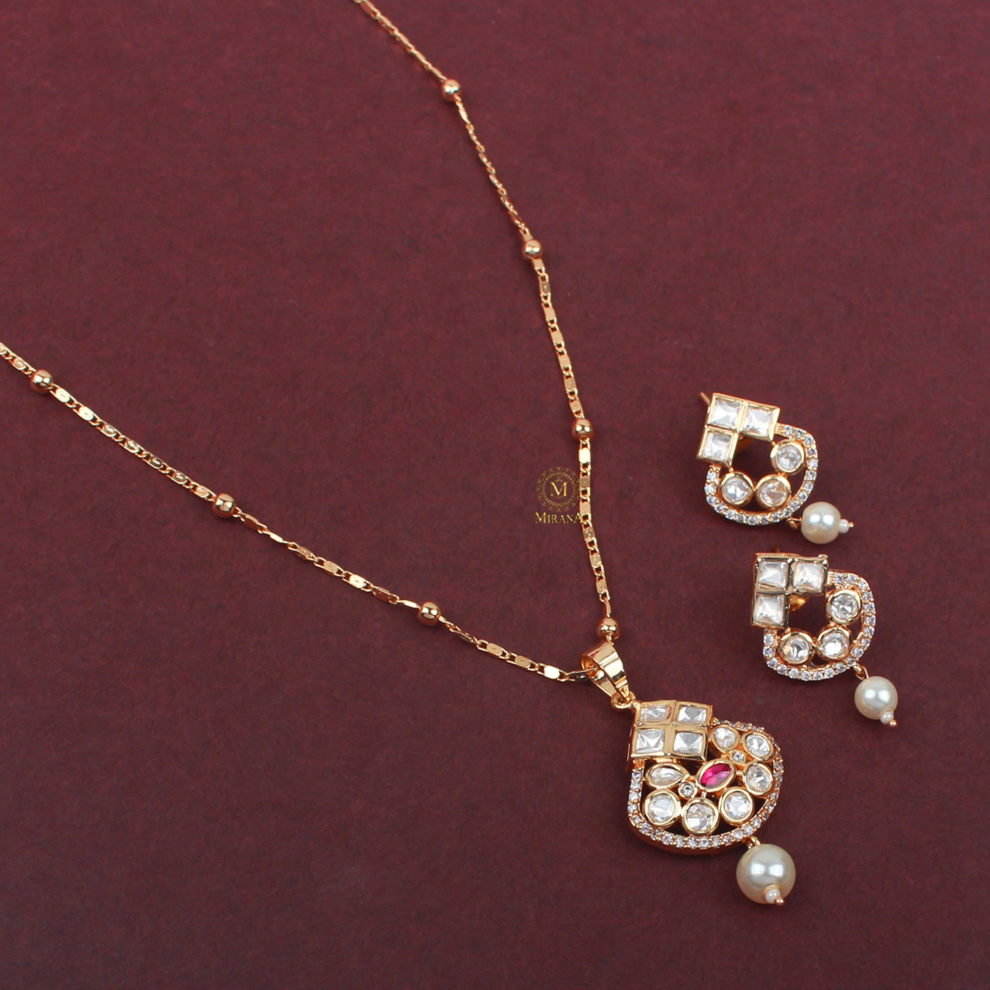 Tanvi Pearl Polki Designer Pendant Set
