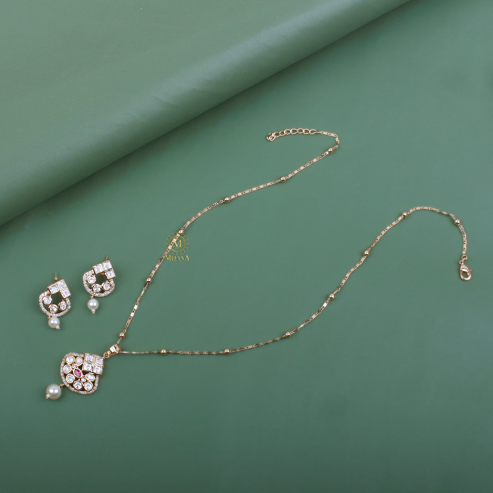 Tanvi Pearl Polki Designer Pendant Set