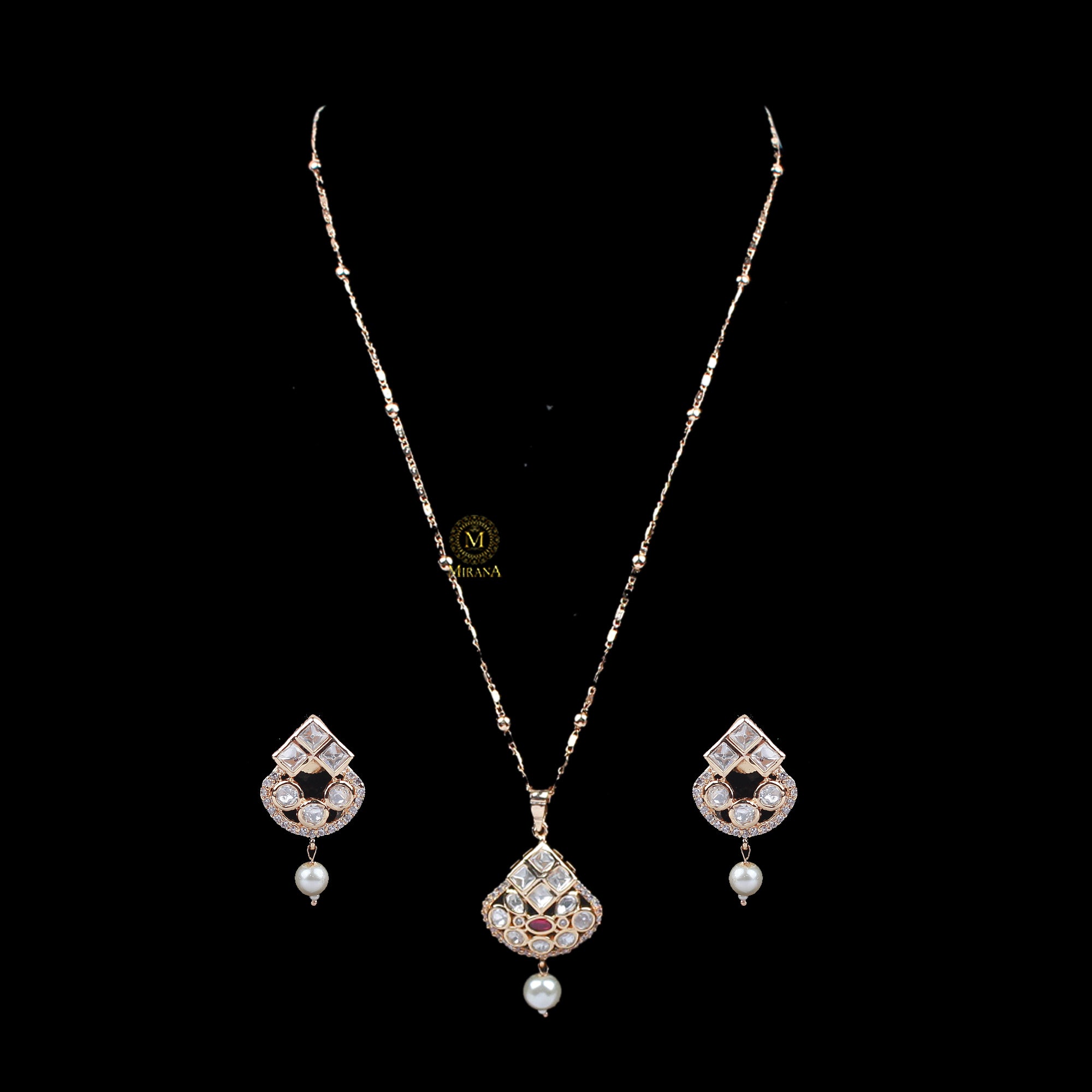 Tanvi Pearl Polki Designer Pendant Set