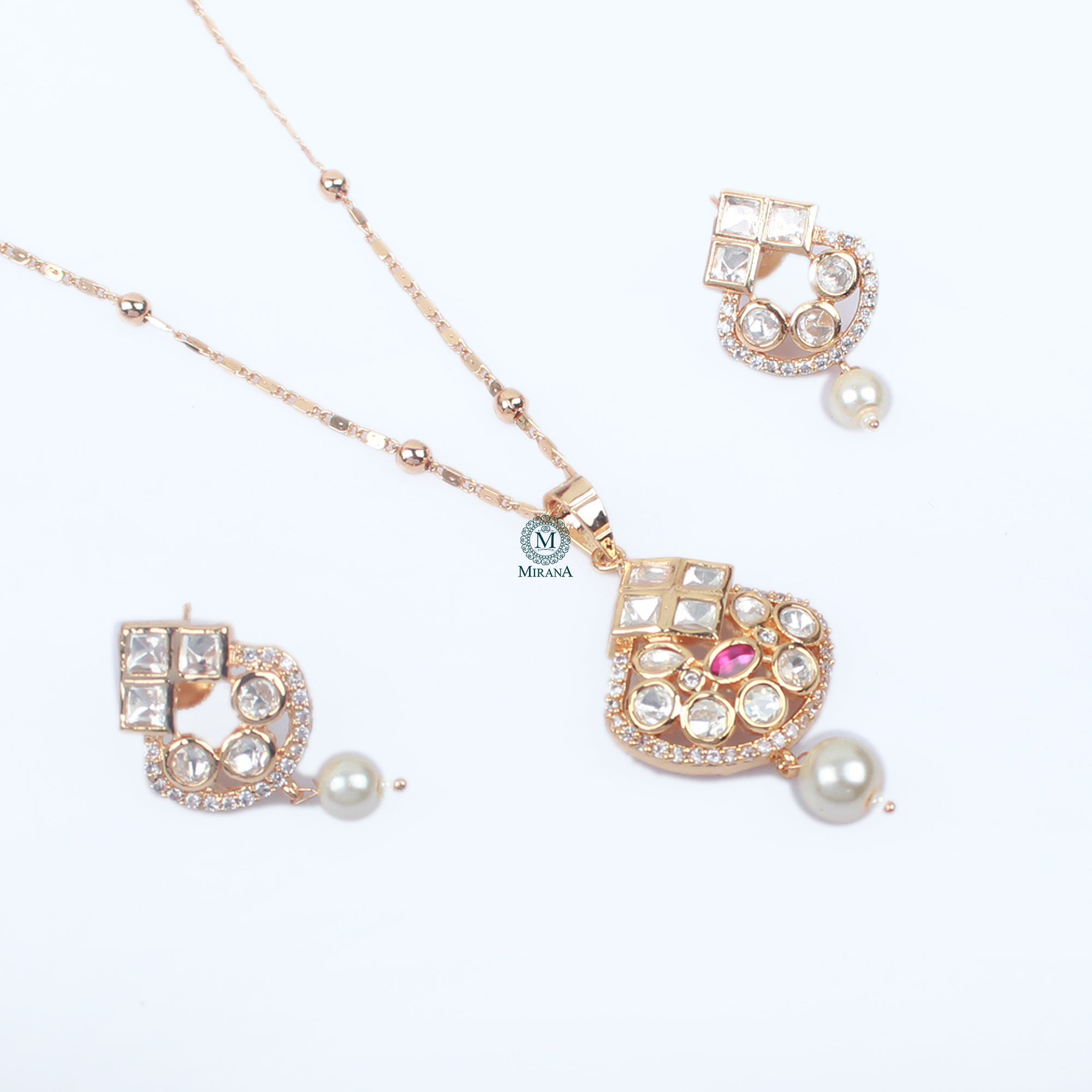Tanvi Pearl Polki Designer Pendant Set