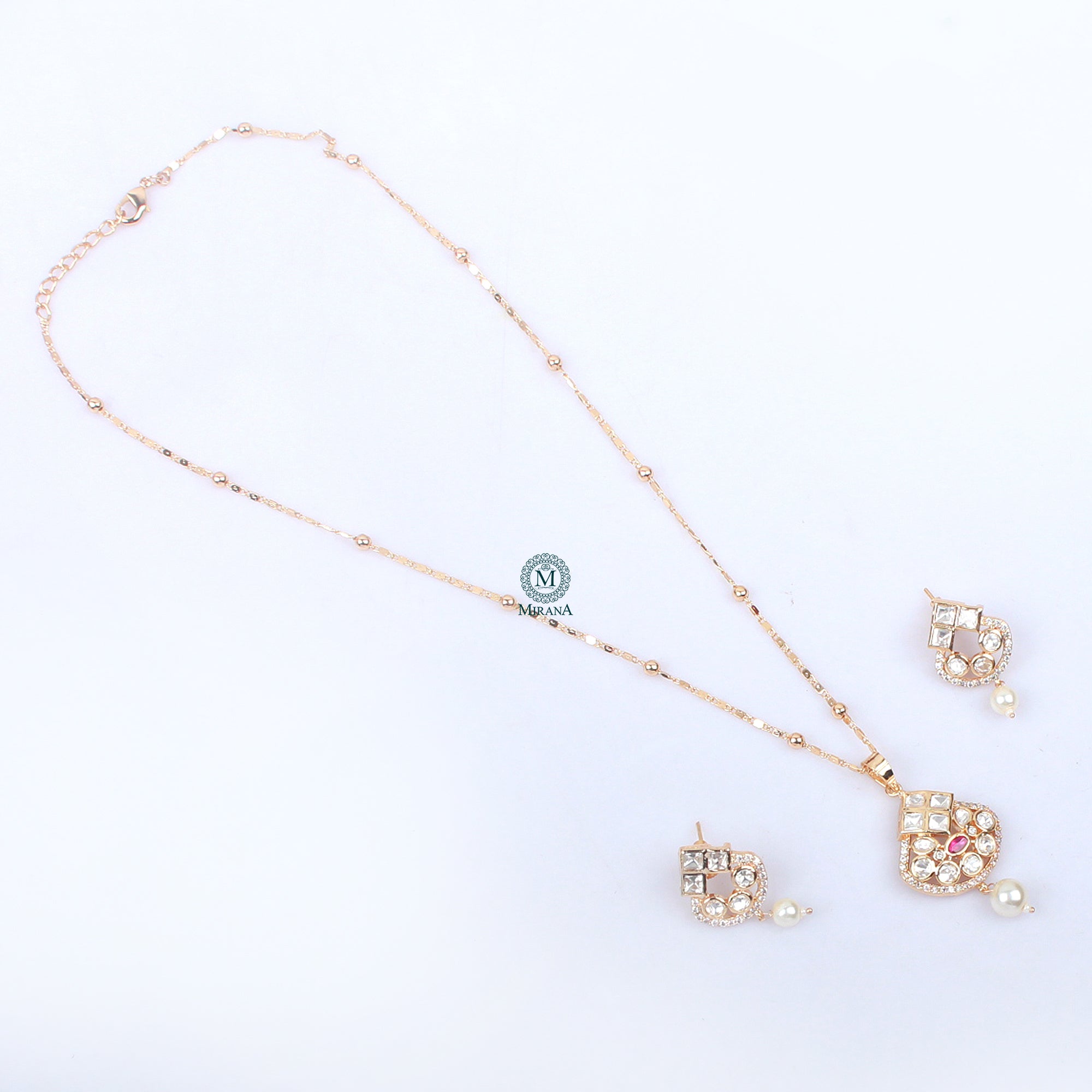 Tanvi Pearl Polki Designer Pendant Set