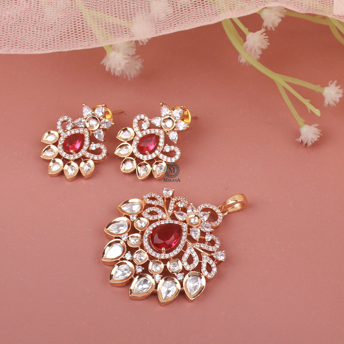Pankhi Polki Designer Pendant Set