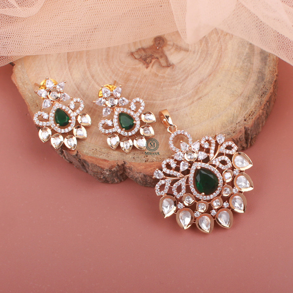 Pankhi Polki Designer Pendant Set