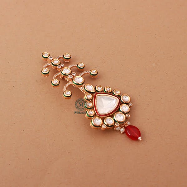 Sharvi Ruby Green Polki Designer Brooch