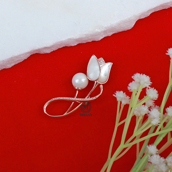 Florent Pearl CZ Designer Brooch