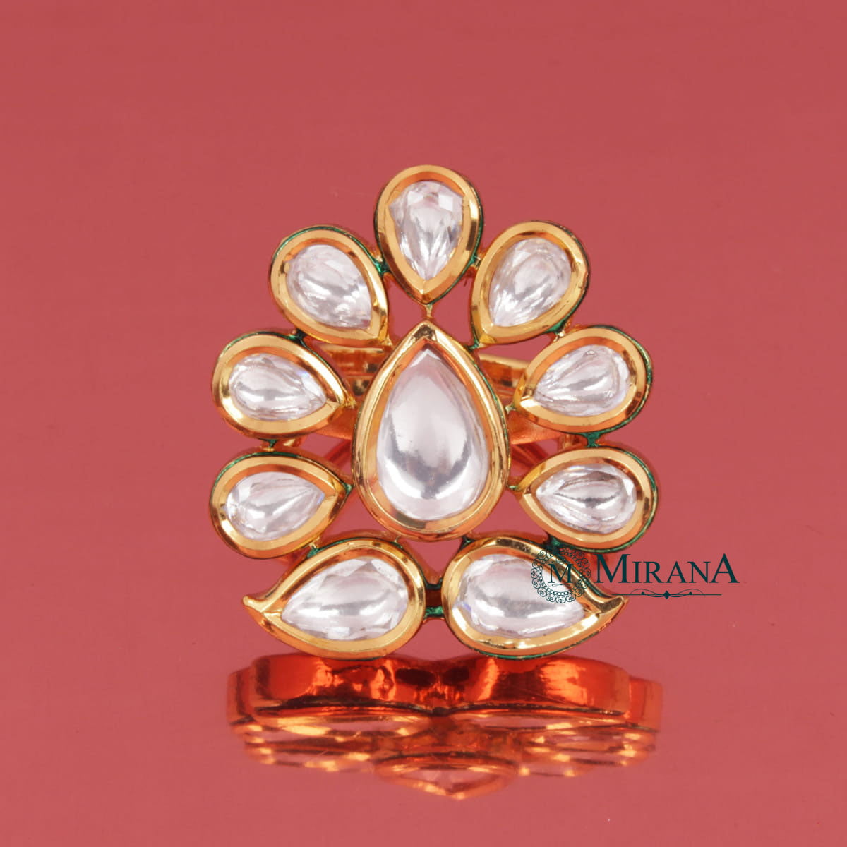 Kundan Drop Colored Ring