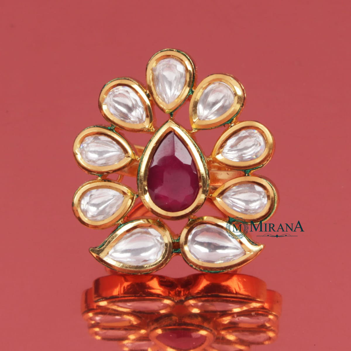 Kundan Drop Colored Ring