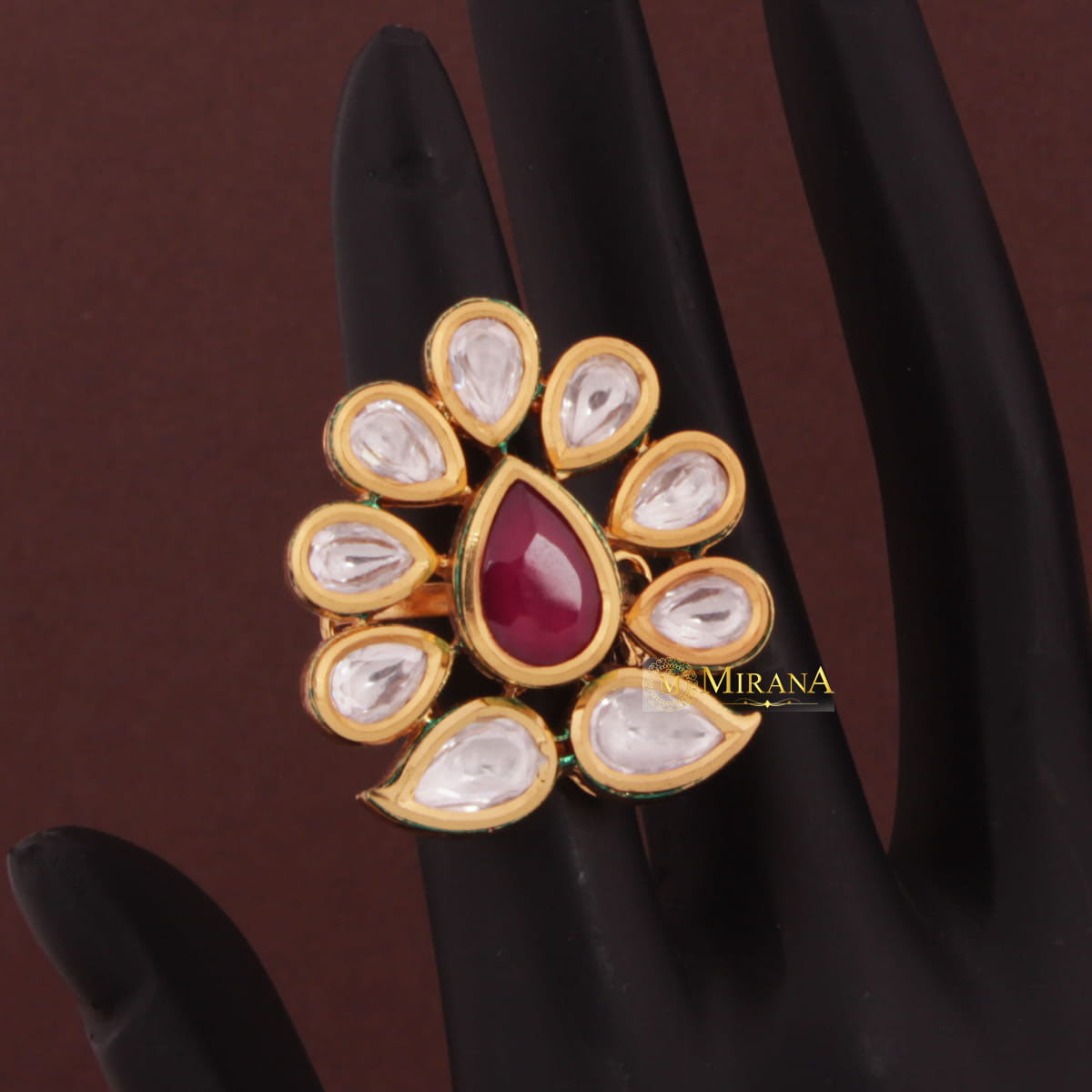 Kundan Drop Colored Ring