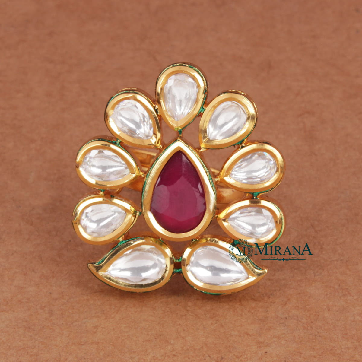 Kundan Drop Colored Ring