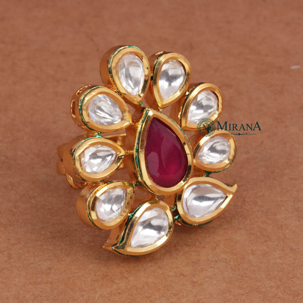 Kundan Drop Colored Ring