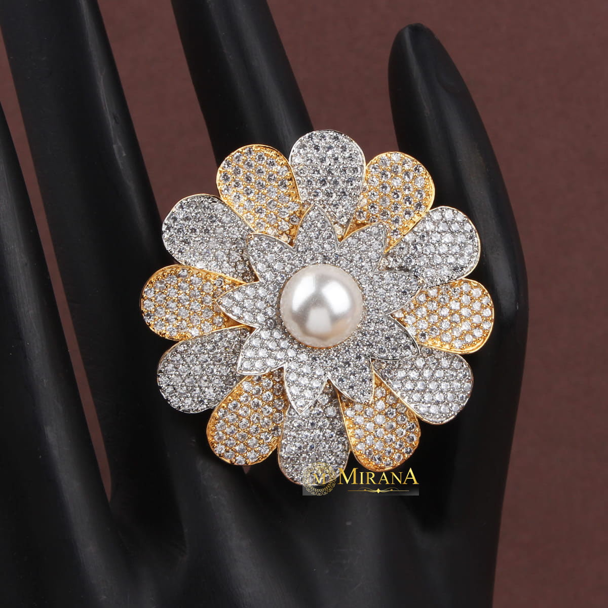 Pearl Studded Dual Tone Ring