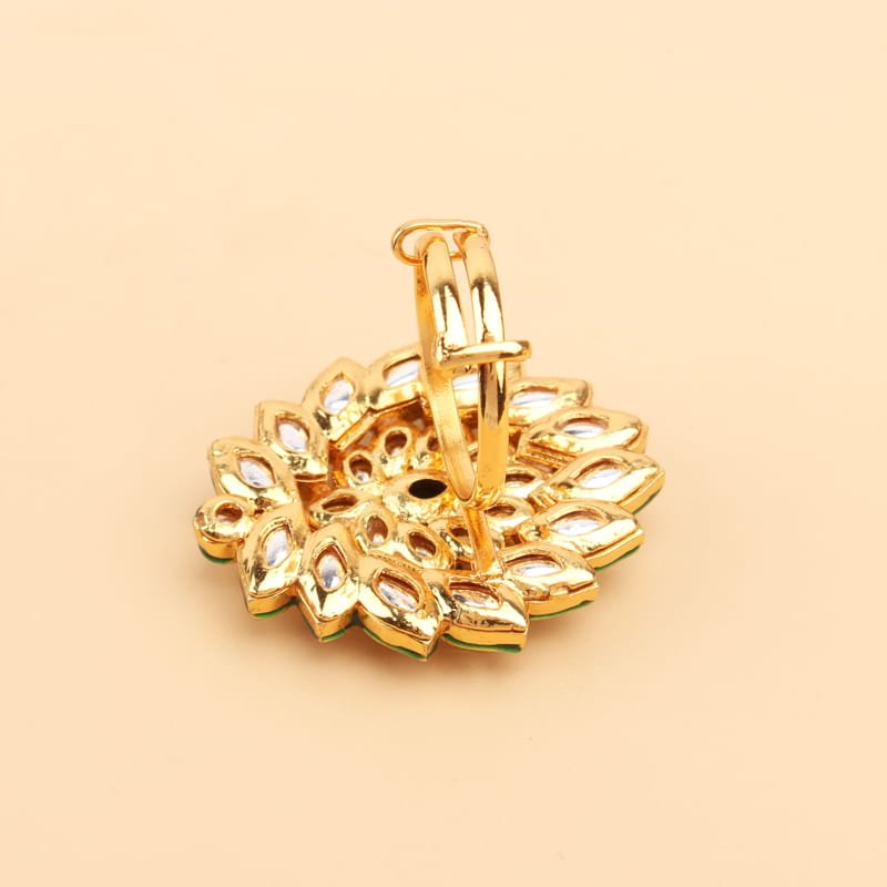 Mudra Red Colored Kundan Leaf Ring
