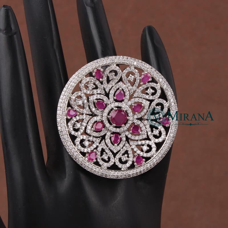 Lauren Flower Ruby Colored Designer Ring