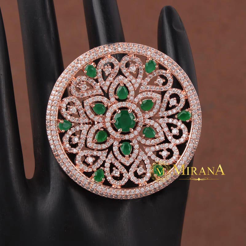 Lauren Flower Green Colored Designer Ring
