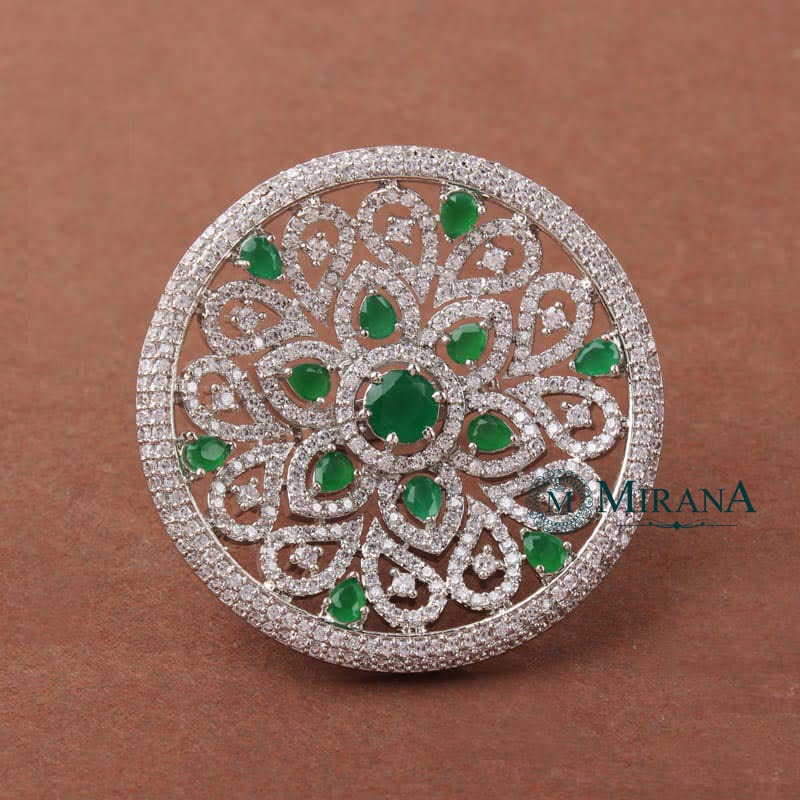 Lauren Flower Green Colored Designer Ring