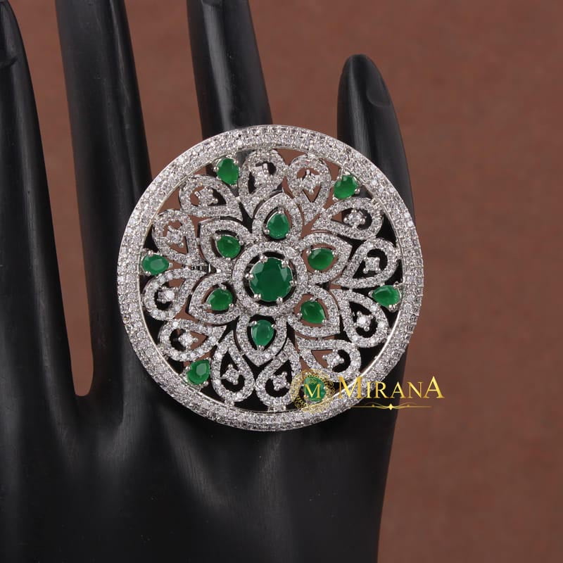 Lauren Flower Green Colored Designer Ring