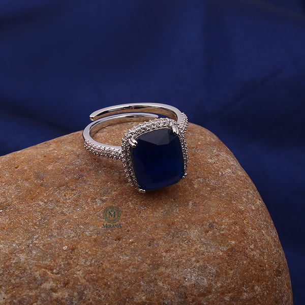 Selena Sapphire Blue Coloured CZ Designer Ring