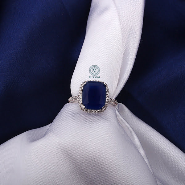 Selena Sapphire Blue Coloured CZ Designer Ring