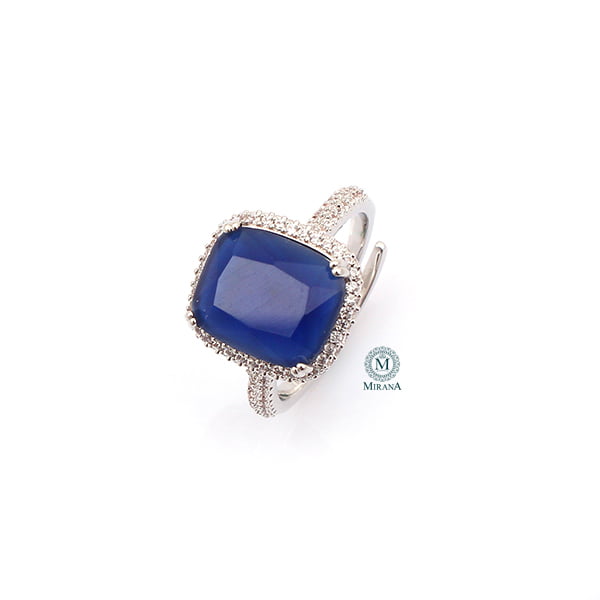 Selena Sapphire Blue Coloured CZ Designer Ring