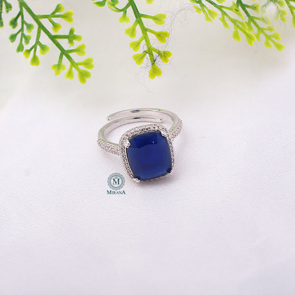 Selena Sapphire Blue Coloured CZ Designer Ring