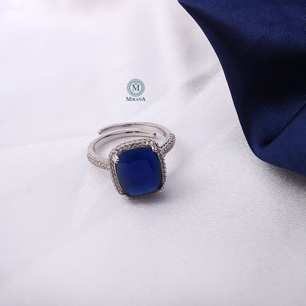Selena Sapphire Blue Coloured CZ Designer Ring