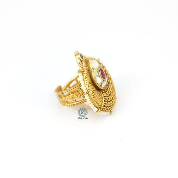 Rani Mayuri Ruby Green Antique Ring