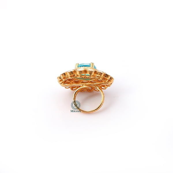 Reeva Aqua Blue Polki Designer Ring